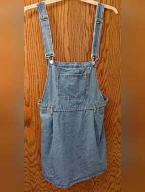 Light Blue Denim Overall Dress With Big Functional Pocket